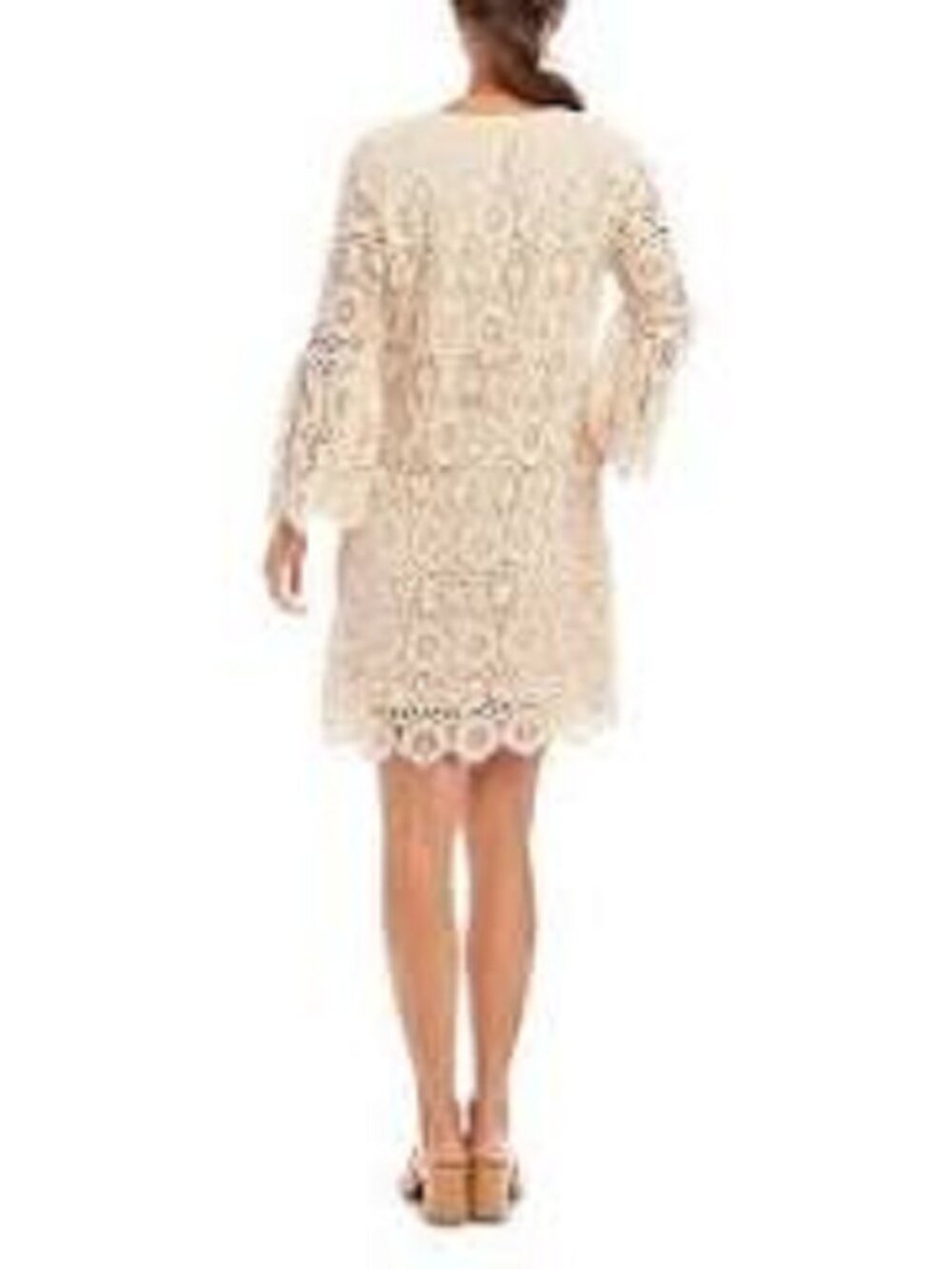 Karen Kane New Natural Beige Crochet V-neck Ruffle bell sleeve BOHO dress sz XL - Picture 3 of 12